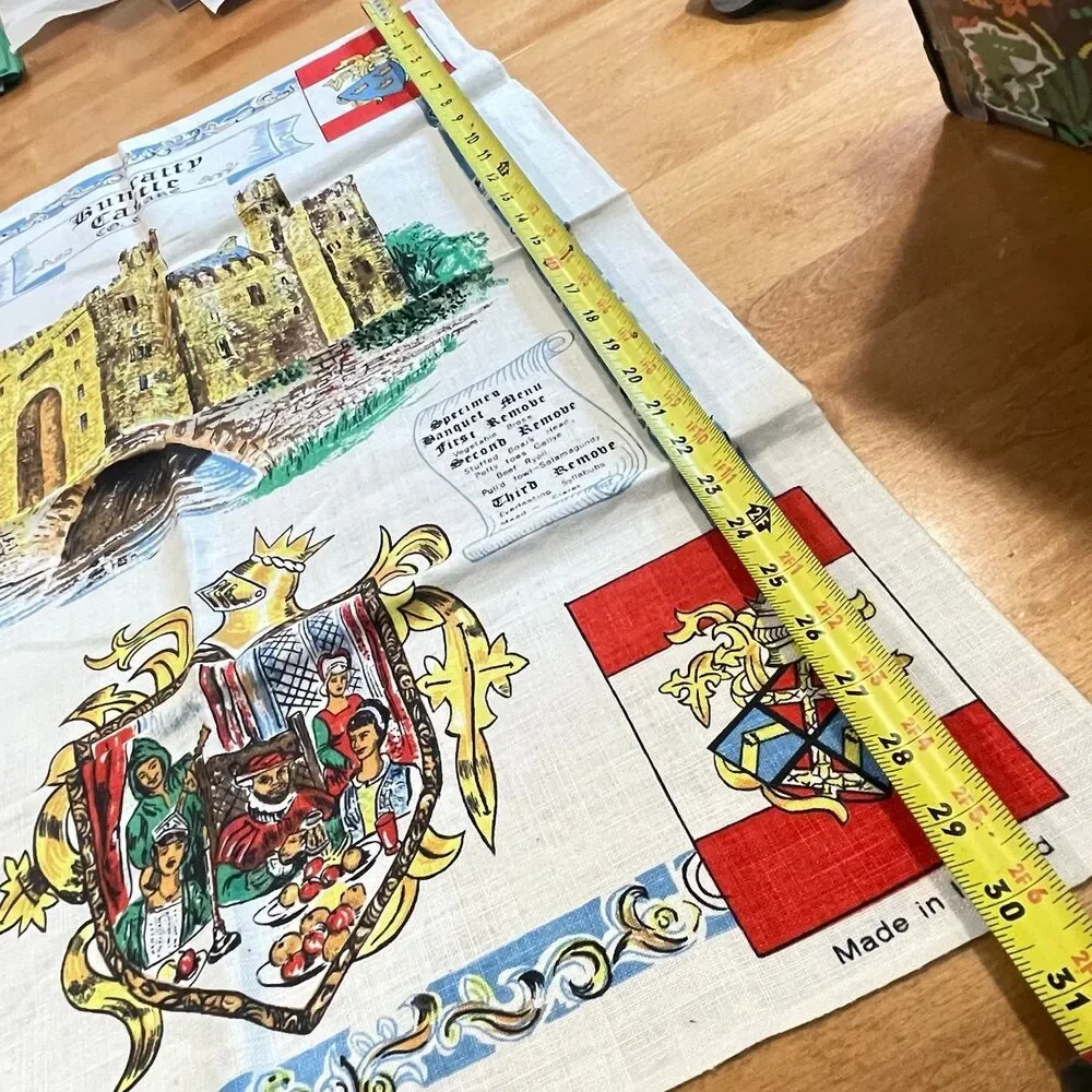 Vintage Bunratty Castle Ireland Pure Irish Linen Tea Towel Wall Hanging Souvenir